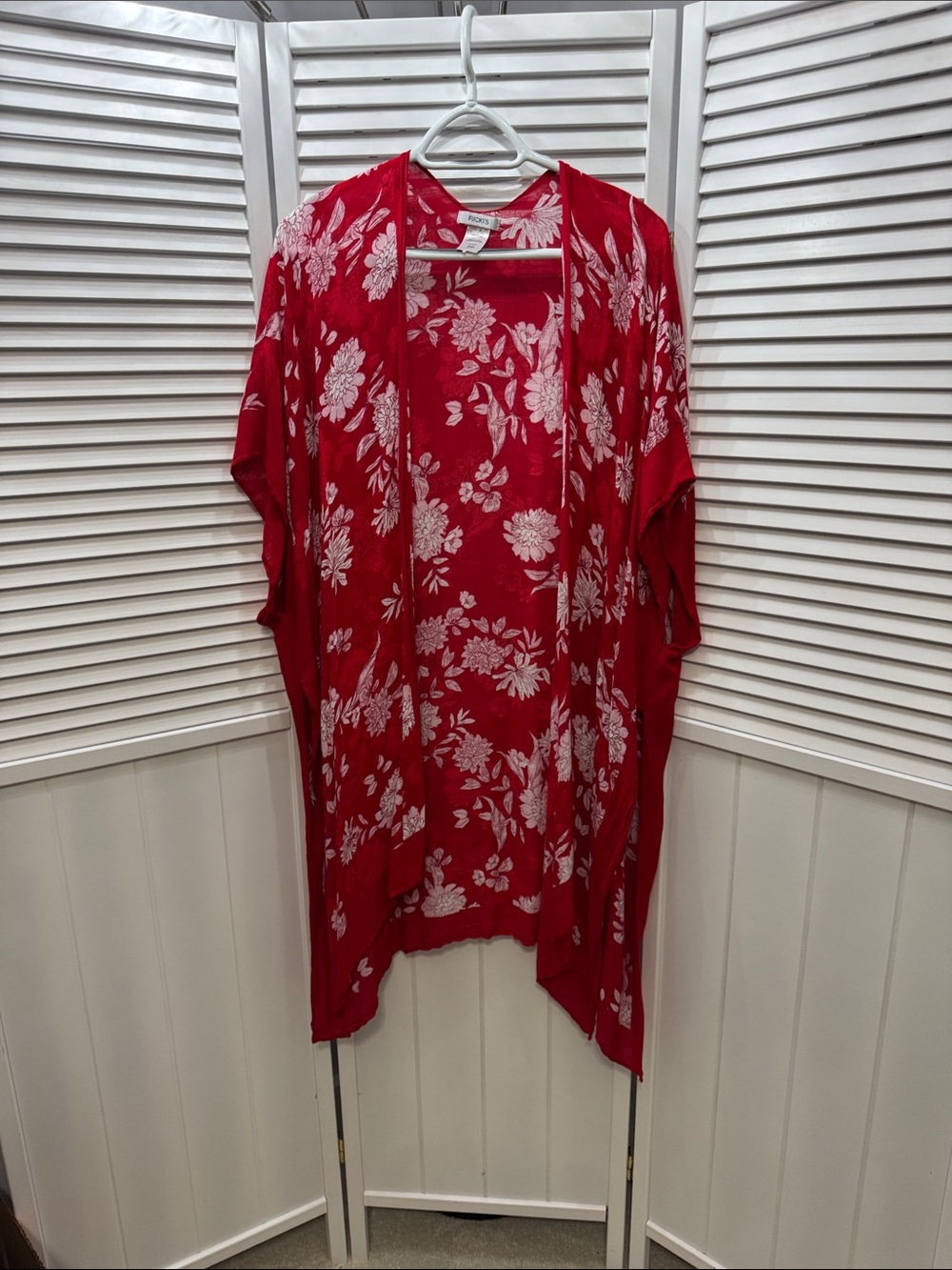 Ricki's red floral open-front kimono
